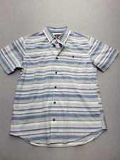 GrizzlyMountainMenButton-Up Medium Blue Short Sleeve Striped Cotton Pockets