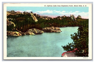 Black Hills SD Sylvan Lake from Engineers Point 51 Aerial View Chrome Postcard