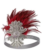 Red Feather Headpiece 1920s Vintage Headband Fascinator Flapper Deco