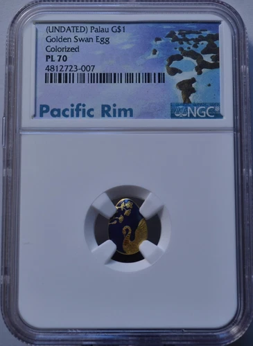 (UNDATED) PALAU $1 GOLDEN SWAN EGG COLORIZED PACIFIC RIM NGC PL70 GOLD COIN