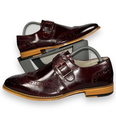 Giovanni Baron Monk Strap Wingtip Loafers Burgundy Leather  display picture 1