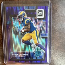2022 Panini Optic Football Kyren Williams Purple Shock Prizm Rookie Card #281. rookie card picture