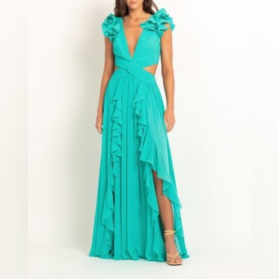 Patbo - Flutter Sleeve Maxi Dress Cyan 4 / Cyan