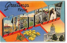 KENTUCKY Large Letter Linen Postcard c1940, Tichnor - Riverboat, Horse racing
