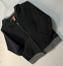 Arizona Boys Jacket 10/12 Black Ribbed Pockets Lined Hood Cuffed Sleeve Zip-Up