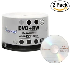 100 Pack Smartbuy Blank DVD+RW 4x 4.7GB Branded Logo Rewritable DVD Media Disc