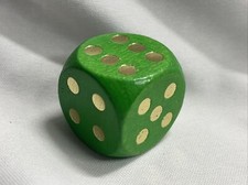 1-1/4  Large Green Wooden Dice Gold Spots Gift Games Novelty Board Game Toy