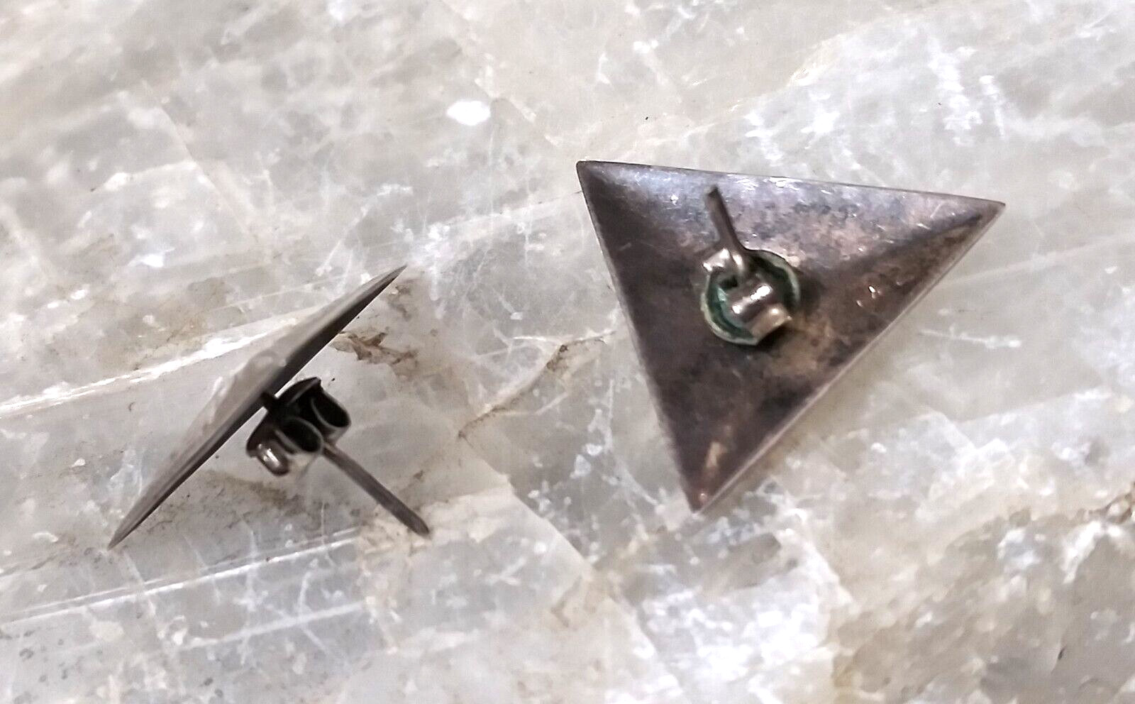 Vintage Sterling Silver Triangular Stud Earrings … - image 5