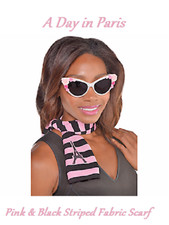 London Paris 50's 60's Vintage PinUp Rockabilly Retro Pink  Black Chiffon Scarf