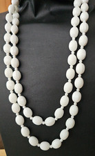Vintage White plastic Ribbed long beaded Necklace  50"