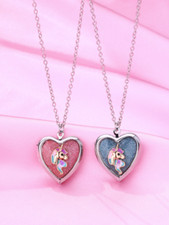 Fashion Girls Teens Friendship Photo Locket Unicorn Necklace Set   Cute   NWT