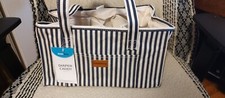 Simple Being  Large Organizer Canvas Tote Diaper Bag - Navy/Cream/Double Handle