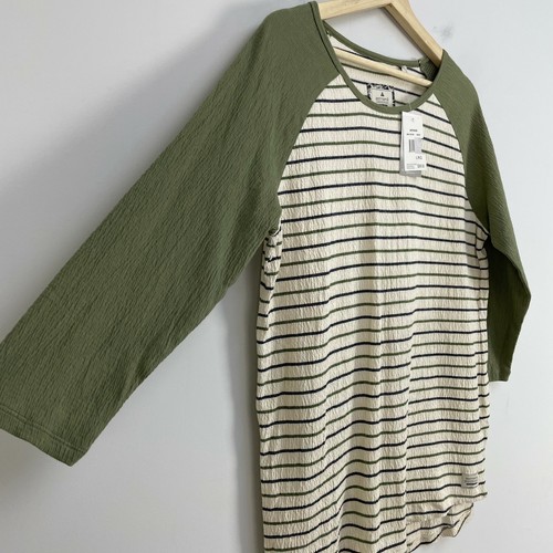 NWT $38 Astrneme Womens Green Striped Raglan Sleeve T Shirt Sz L 3/4 Sleeve Top - Picture 7 of 10