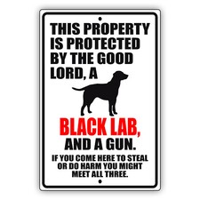This Property Is Protected By The Good Lord A Black Lab Dog Aluminum Metal Sign