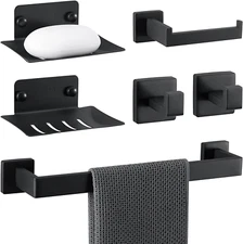 6 Pieces Matte Black Bathroom Accessories Set Sturdy 304 Stainless Steel NEW