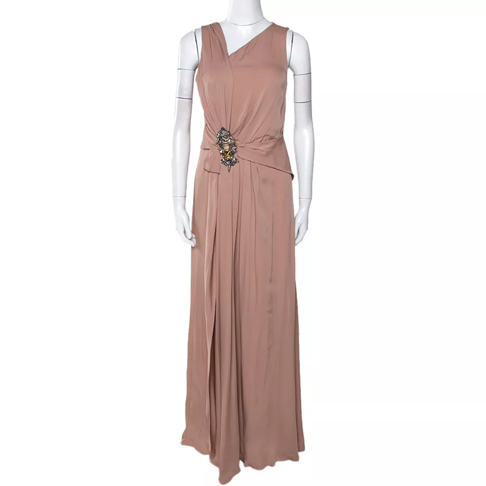 Broche crêpe en soie rose pâle Gucci détail robe drapée M