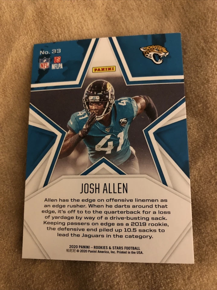 2020 PANINI ROOKIES AND STARS #33 JOSH ALLEN JACKSONVILLE JAGUARS FOOTBALL - Image 2 of 2