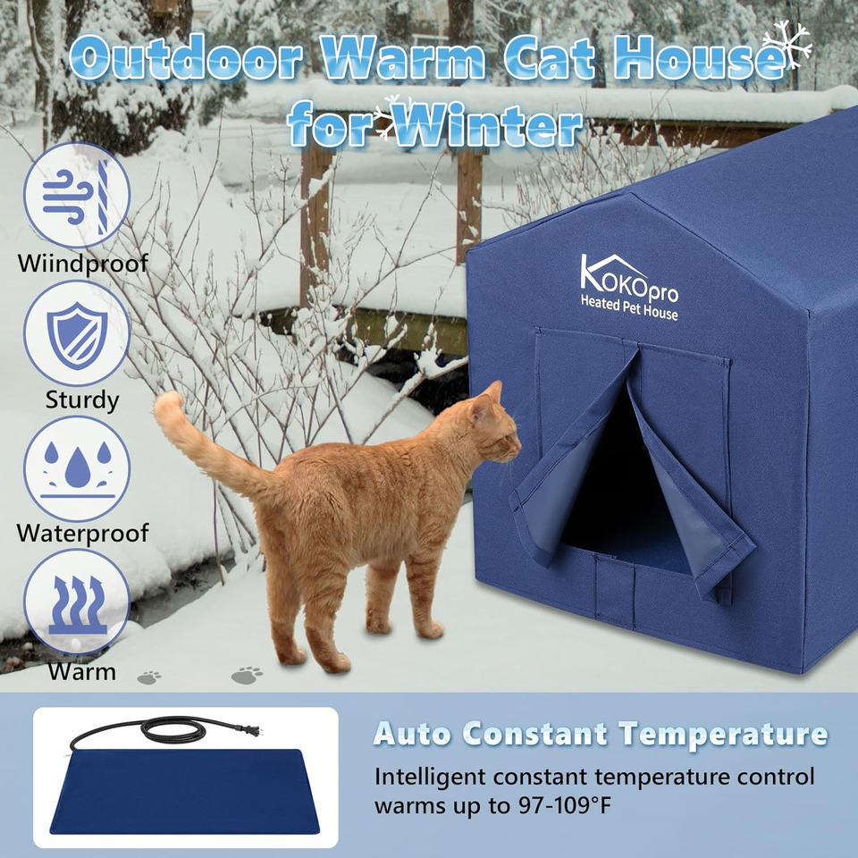 Large Heated Cat House for Outdoor Cats in Winter Weatherproof Elevated