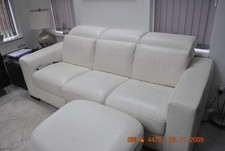 Italian white leather sofa used - electric recliner  - excellent