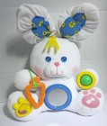 Vintage Fisher Price Bunny Plush Baby Toy 17" Rattle Mirror Squeak 1980s
