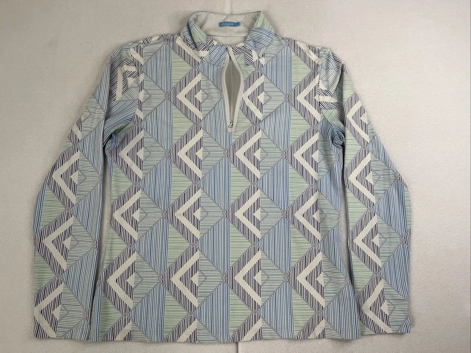 (2) J. McLaughlin Bedford 1/4 Zíper Pano Catalina Estampa Geométrica Feminino Grande - Imagem 4 de 4