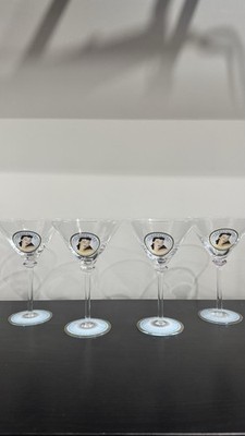 Cosmopolitan Martini Clear Glasses Set 4 Vintage Lady Graphic Recipe Drink 8 Oz