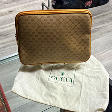 Vintage 80s Gucci GG Monogram Zippered Beige/...