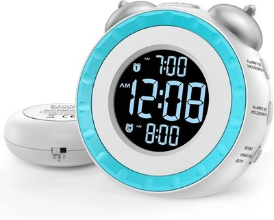 Elegant Loud Dual Alarm Clock with Adjustable Brightness and Bed Shaker Feature