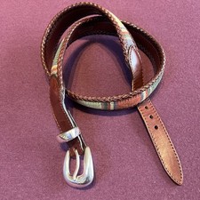 Brighton Santos Multicolored Tapestry Brown Woven Leather Trim Belt 36 Western