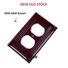 NOS - Vintage Sierra Ribbed Bakelite OUTLET Wall Plate Duplex Cover BROWN MCM