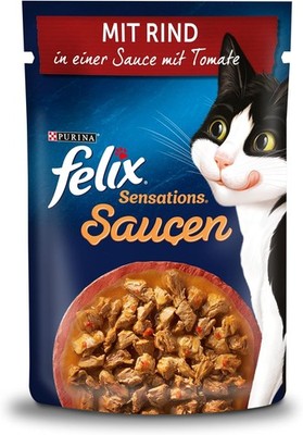 Felix Sensations Saucen, Katzenfutter, nass mit Rind, Sauce mit Tomaten 26 x 85g