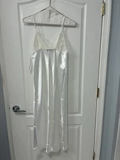 Linea Donatella White Satin & Lace Nightgown Slip Dress- Bridal Lingerie Size M