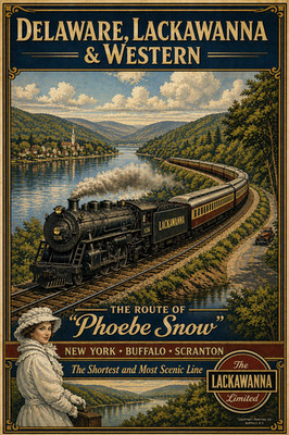 2 Delaware Lackawanna & western  railroad train vintage style poster 8.5'' x 11''