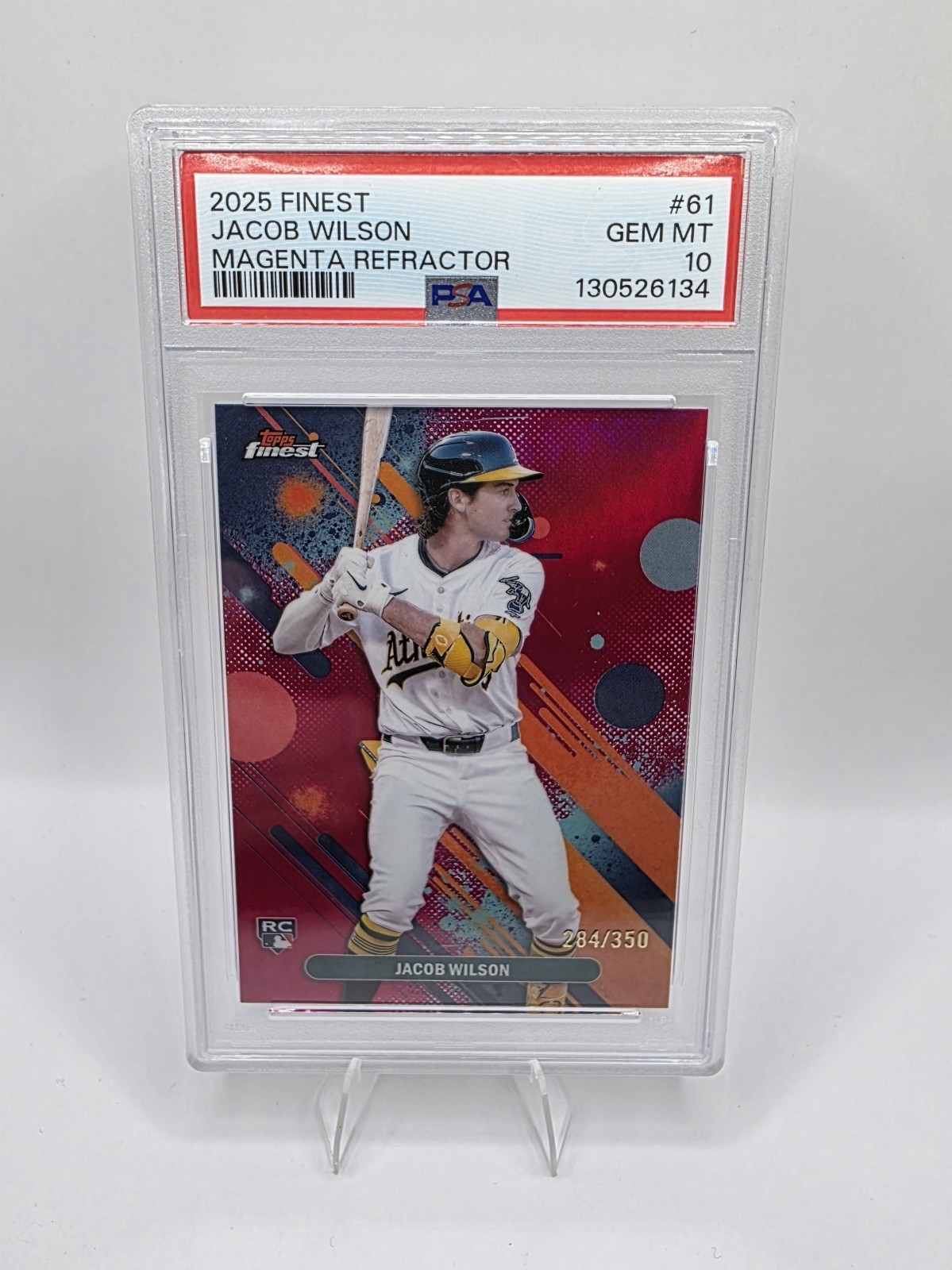 2025 TOPPS FINEST JACOB WILSON MAGENTA REFRACTOR /350 PSA 10 #61 ROOKIE RC A's
