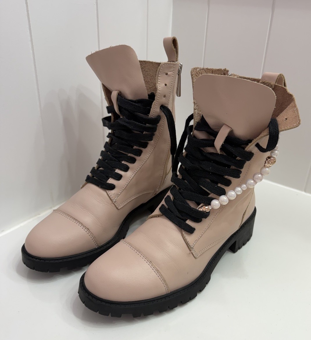 Zara Trafaluc leather pink blush/black Combat Boots EU 37 image 4