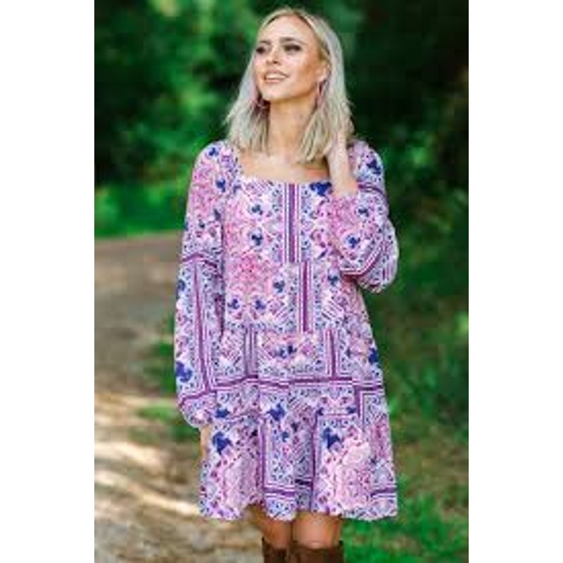 SAVANNA JANE Frilly Patchwork Print Mini Dress Si… - image 1