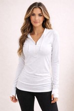 The North Face Hoodie Womens L White Full Zip FlashDry Thumbholes Sporty Workout