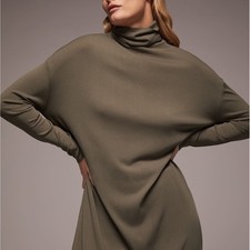 NWT ZARA Long Knit Dress High Collar Taupe Grey M