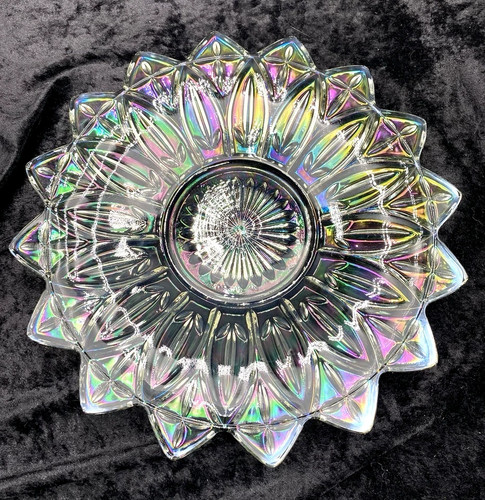 Vtg. (60s) Federal Glass Plate, Petal Pioneer Smoke Carnival (Iridescent), 11.5"