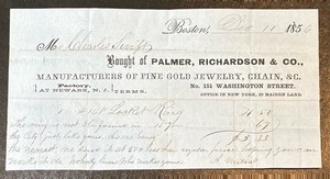 BOSTON ~ PALMER, RICHARDSON & CO., Gold Jewelry & Chain Mfrs. ~ BILLHEAD 1856