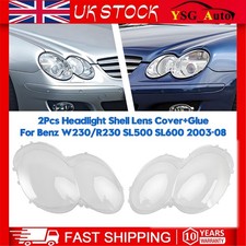 LH+RH 2PCS Headlight Shell Lens Cover+Glue Suit Benz W230/R230 SL500 SL600 03-08