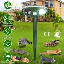 Solar Ultrasonic Animal Repeller PIR Sensor Repellent Chaser w/ Flashing Light