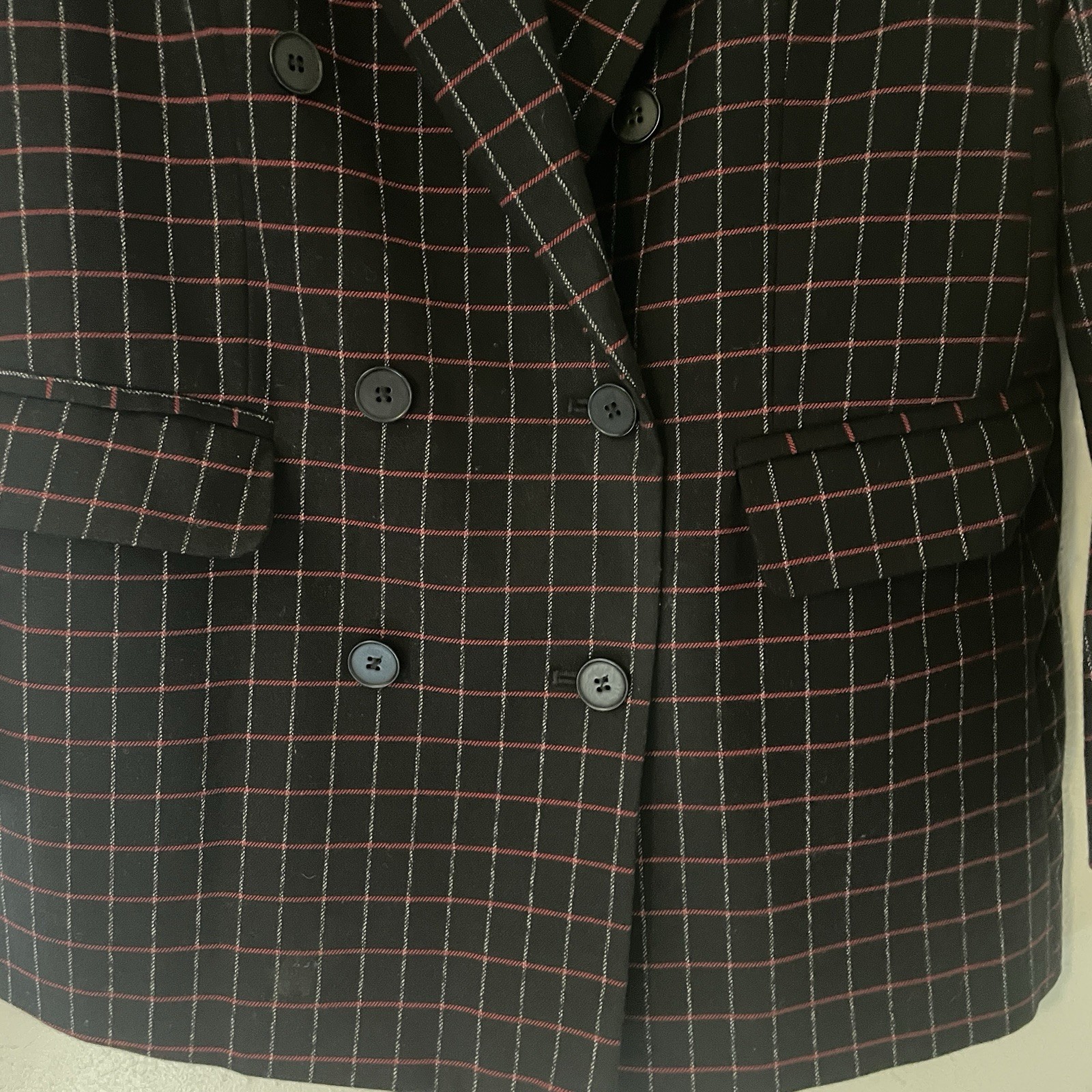 Zara Basic Black Red Windowpane Double Breasted B… - image 5
