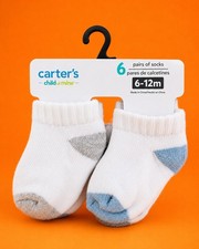 Carter s Child of Mine Baby Socks 6 Pack 6-12 Months White Blue Gray New