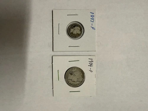 1897 Silver Barber Quarter and 1904 Dime