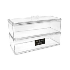 Clear Acrylic Rectangular Stackable 2-Pack Storage Organizer with Lid, Draw...