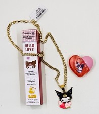 Hello Kitty Kuromi 14k Gold Filled Pendant 18 Cuban Chain W/Lippie Set NWT