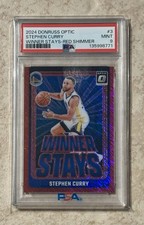 Stephen Curry 2024-25 Donruss Optic Winner Stays #d/75 Red Shimmer PSA 9 Mint