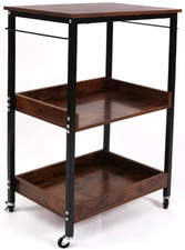 3-Tier Rolling Utility Cart with Table Top- Wooden Utility Cart wit Wheels- K...
