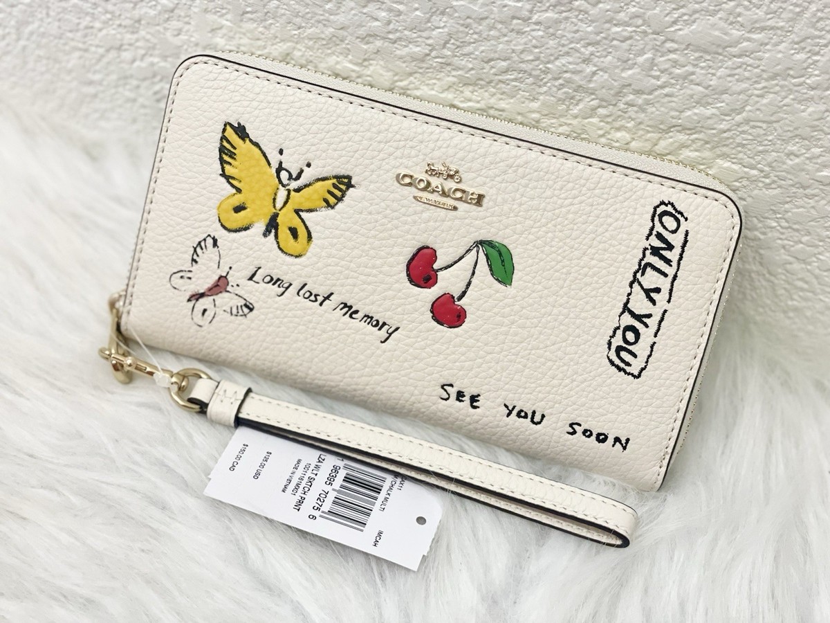 NWT Coach Long Zip Around Wallet With Sketch Print CAX11 Chalk